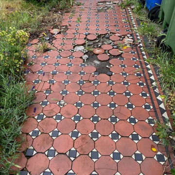 Dilapidated Red and Black Victorian Tiled Path Restored in Lewisham