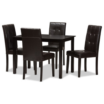 Avery Modern Dark Brown Faux Leather Upholstered 5-Piece Dining Set