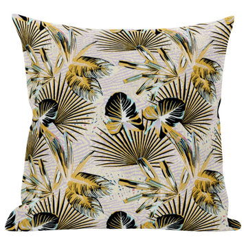 18" Yellow Black Tropical Zippered Suede Throw Pillow
