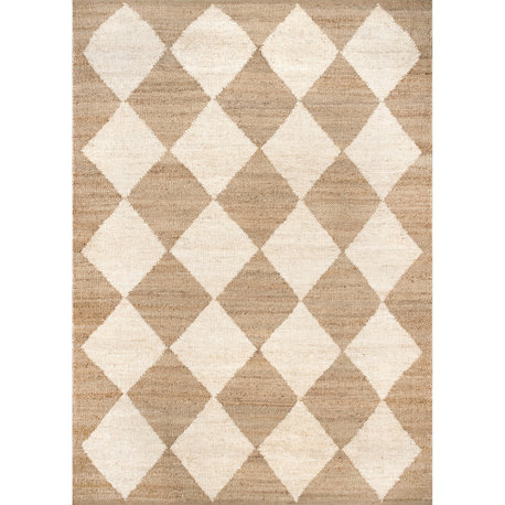 Louie Diamond Checkerboard Jute Area Rug, Natural 5'x8'