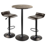 Winsome - Winsome Cora 3-Piece Round Top Transitional Faux Marble/Metal Pub Set in Black - This 3pc Pub Table Set includes Cora Round Pub Table and Two Adjustable Swivel Airlift Stools with PU leather seat. The Pub Table features stylish Faux Marble Top in Brown tones with black metal accent based gives it a sophisticated look.