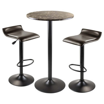 Winsome Cora 3-Piece Round Top Transitional Faux Marble/Metal Pub Set in Black