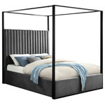 Meridian Furniture - Jax Velvet Bed, Gray, Queen - Dream big in the Jax grey velvet canopy bed. This handsome Meridian Furniture bed has a channel tufted headboard, giving the bed a regal and sophisticated look. The headboard is tufted for added elegance, and the bed comes with a matte black steel canopy, adding to its overall elegance and grandeur. Grey velvet fabric used on the sides and headboard gives it a luxe vibe, and the headboard is heavily padded, making it an ideal backrest for reading or watching TV.