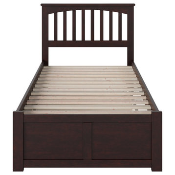 Mission Twin Extra Long Bed With Footboard and Twin Extra Long Trundle, Espresso