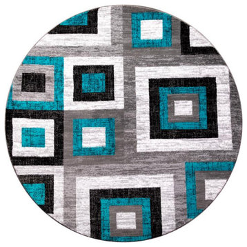 Gideon Collection Geometric Olefin Area Rug with Cotton Backing, Turquoise, 8' X 8'