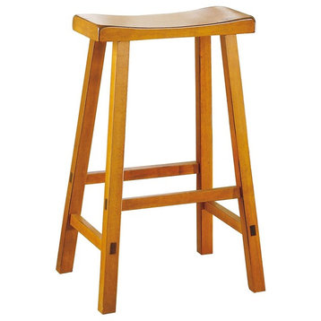 Wooden 29" Counter Height Stool With Saddle Seat, Oak Brown, Set Of 2