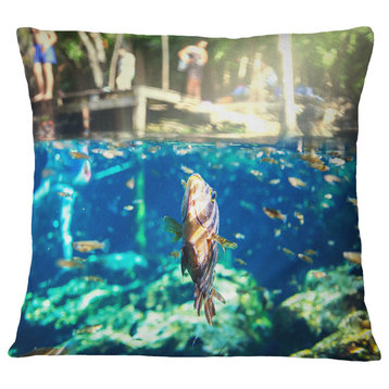 Large Fish in Ik Kil Cenote Mexico Landscape Wall Throw Pillow, 16"x16"