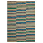 Bareens Designer Rugs - Boho Chic Turkish Kilim Launa Hand-Woven Wool Rug - 6'5'' x 9'7'' - Elevate the elegance of your home with this stunning hand-woven tribal Kilim wool rug. Meticulously crafted on a loom by the Nomad Turkman people using hand-spun wool and 100% natural vegetable dyes, these rugs are recognized for their repetitive geometric patterns, incorporating naturalistic floral and traditional designs. The contemporary fashion palette results in bold, sharp patterns that are incredibly versatile, as the pattern is the same on both sides. These reversible rugs feature a lighter shade on one side and brighter colors on the other, providing versatility according to preference. These unique rugs are made by knotting short strands of different colors onto the warps and securing them by tightly pressing the wefts. The designs are created by interweaving the various colored wefts and warps. Kilims are known for their exceptional durability and versatility, making them truly unique rugs.  Product Details    Rug Size: 6'5'' x 9'7''  Material: 100% Wool  Style: Kilim, Flat Weave, Dhurrie, Turkish, Southwestern, Rustic, Tribal  Colors: Blue, Beige  Weave Type: Hand-Woven, Handmade  Pile Height: Less than 0.25 inch