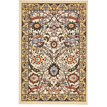 Country and Floral Kashan 4'x6' Rectangle Creme Area Rug