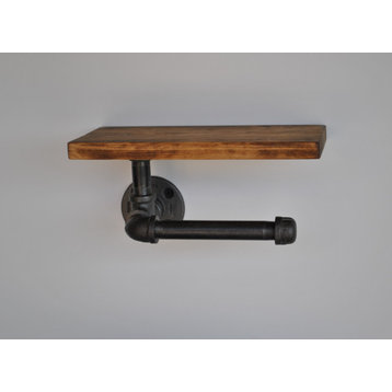 Blacksmith II - Plumbing Pipe Toilet Paper Holder with Rustic Shelf