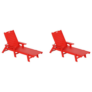 Bayport Outdoor HDPE Plastic Reclining Chaise Lounge in Red (Set of 2)