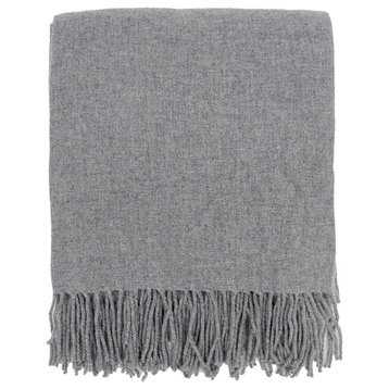 Classic Plain Wool Blend Woven Tassels Throw Blanket - 50" x 60", Grey