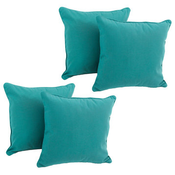 18" Double-Corded Solid Twill Square Throw Pillows, Set of 4, Aqua Blue