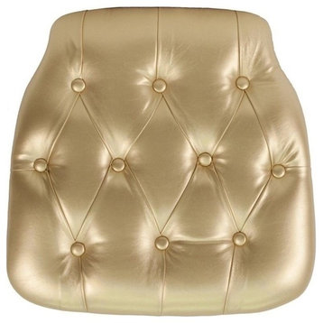 Bowery Hill Hard Tufted Vinyl Chiavari Chair Cushion in Gold