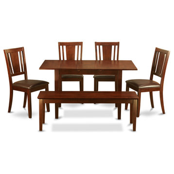 6 Pc Small Dinette Set - Table With Leaf And 4 Seat Chairs And Dining Bench