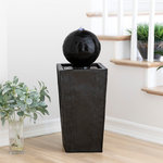 Alpine Corporation - Alpine Modern Sphere Pedestal Fountain With LED Light, Black Finish, 33" Tall - Modern interpretations of nature�s wonders give your home a clean, contemporary look while creating a relaxing ambiance. The combination of contemporary design mixed with natural elements gives a modern, sleek element to any indoor/outdoor d�cor. This decorative fountain is sure to bring elements of peace, serenity and class to your garden, patio, porch or deck.