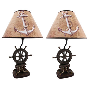 Set of 2 Nautical Ship`s Wheel Table Lamps Captain's Destiny