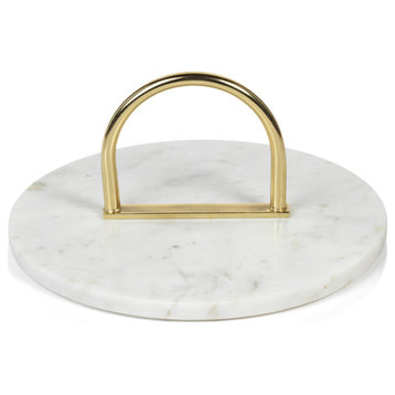 Ellie Round Marble Serving Tray With Brass Handle