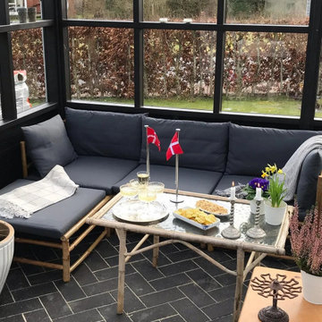 vidaXL 5 Piece Patio Lounge Set with Dark Gray Cushions Bamboo
