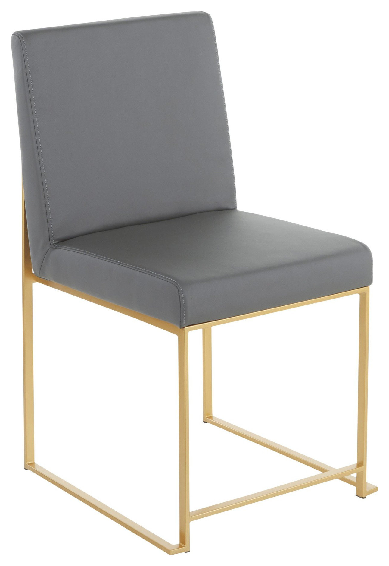 High Back Fuji Dining Chair, Set of 2, Gold Metal, Grey PU