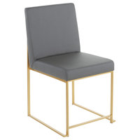 High Back Fuji Dining Chair, Set of 2, Gold Metal, Grey PU