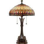 Quoizel - Quoizel TF6660BB Two Light Table Lamp West End Brushed Bullion - The earthy style of the West End Collection is a great way to bring the drama of Tiffany art glass into a more rustic or contemporary room setting. The hand cut iridescent art glass is arranged in a soft geometric pattern and features the rich color palette of an Indian summer. Simply breathtaking.