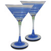 Retro Stripe Blue Martini Glasses, Set of 2