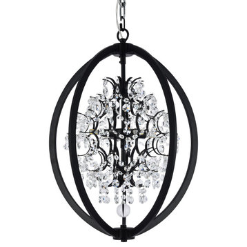Black Metal Chandelier With Clear Beaded Crystals
