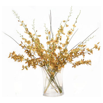 Gold Yellow Oncidium Dancing Orchids in Glass