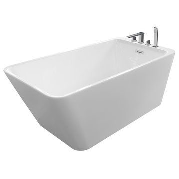 Justinian White Freestanding Insulated Bathtub, Faucet Deck 55x29x23, White