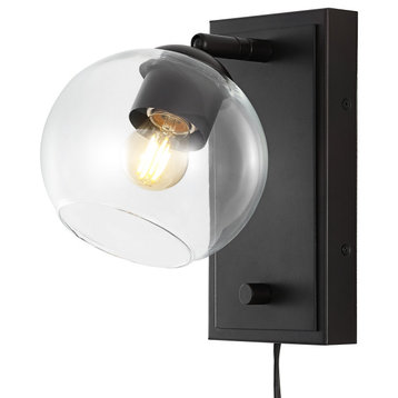 Hugo 6" 1-Light Plug-In or Hardwired Adjustable Iron LED Sconce, Rotary Dimmer, Oil Rubbed Bronze