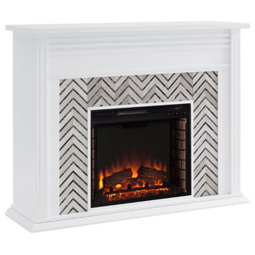SEI Furniture Hebbington Tiled Marble Electric Fireplace in White