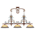 Livex Lighting - Villa Verona Island Light, Verona Bronze With Aged Gold Leaf Accents - The Villa Verona collection of interior lighting features handsomely styled ironwork complete with scrolling details. This linear chandelier features a verona bronze finish with aged gold leaf accents and rustic art glass. Display casual, traditional style with this beautiful fixture.