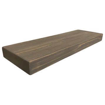 Rustic, Floating Shelf, 2" Thick x 8" Deep, with Mounting, Weathered Wood, 36"
