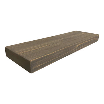 Rustic, Floating Shelf, 2" Thick x 8" Deep, with Mounting, Weathered Wood, 36"