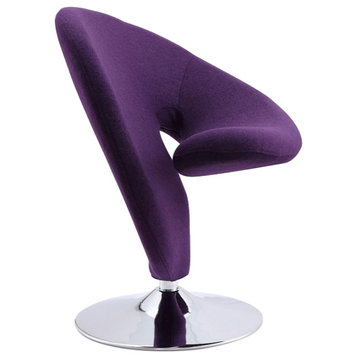 Manhattan Comfort Curl Chrome/Wool Blend Swivel Chair, Purple, Single