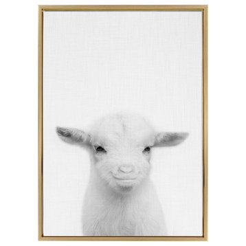 Sylvie Baby Goat Framed Canvas by Simon Te Tai, Gold 23x33