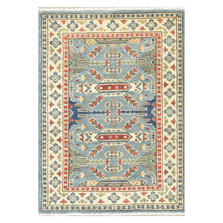Pakistani Kazak Hand-Knotted Oriental Area Rug Traditional, Blue, 3'10 ...