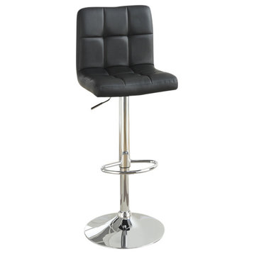 Benzara BM167105 Gas Lift Armless Chair Style Bar Stool Black & Silver, Set of 2