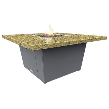 Square Fire Pit Table, 44x44, Chat Height, Natural Gas, Santa Cecillia Top, Gray