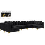 Meridian Furniture - Tremblay Black Velvet Modular Sectional - Lean back and relax on this Tremblay sectional. Featuring soft black velvet upholstery with deep button tufting, this sectional adds a bold touch to any living space. A complete set of gold and chrome legs are included, so you can change it up to suit your home decor. This sectional is modular, so you can create infinite configurations with it, which are easily attached using the latch underneath the frame. Its contemporary design is perfect for the modern home.