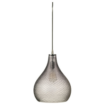 Large Cut Glass Curved Pendant, Gray Glass