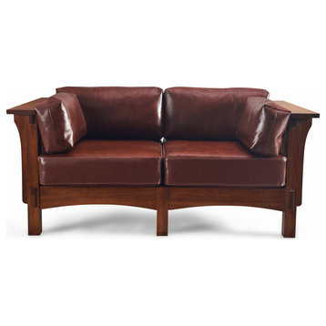 Crofter Style Love Seat Chestnut Brown Leather