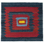Nain Trading - Persian Kilim Fars 3'3"x3'6" Hand Woven Oriental Rug - This Kilim has been woven by hand from natural Wool. Kilims gained a great amount of popularity during the past years because of their vivid colours and their contemporary geometric designs. On top of those features this Kilim embodies a centuries old craftsmanship. It originates from Iran/Persia, which is well-known for its long tradition of carpet knotting and weaving. This rug weighs only 4 lbs making it light enough for quickly placing it in another room or even using the rug as a blanket or as tapestry. The origin of this carpet is confirmed on a separate certificate.