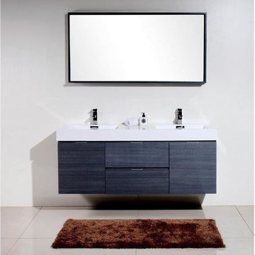 KubeBath Bliss 60" Gray Oak Double Sink Wall Mount Modern Bathroom Vanity