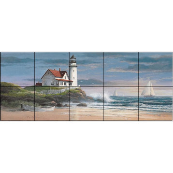 Tile Mural, Lighthouse At Dusk, Tc by T.C. Chiu