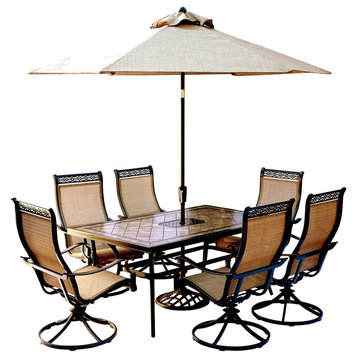 Monaco 7-Piece Dining Set, 6 Rockers, 68 x 40" Table, 9 Ft. Umbrella and Stand