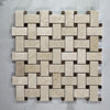 Crema Marfil Marble Basketweave Mosaic Tile Emperador Dots Polished, 1 sheet