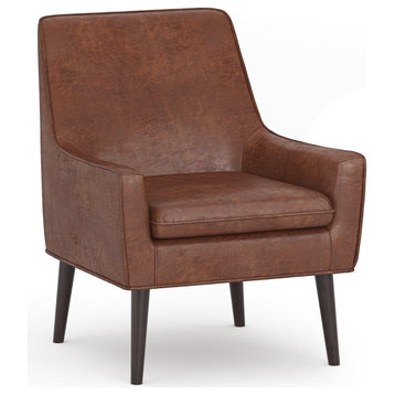 Robson Accent Chair, Faux Leather, Distressed Saddle Brown