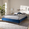 Issy Luxe Velvet Wood Platform Bed Frame With Gold-Tone Leg, Navy Blue, Queen
